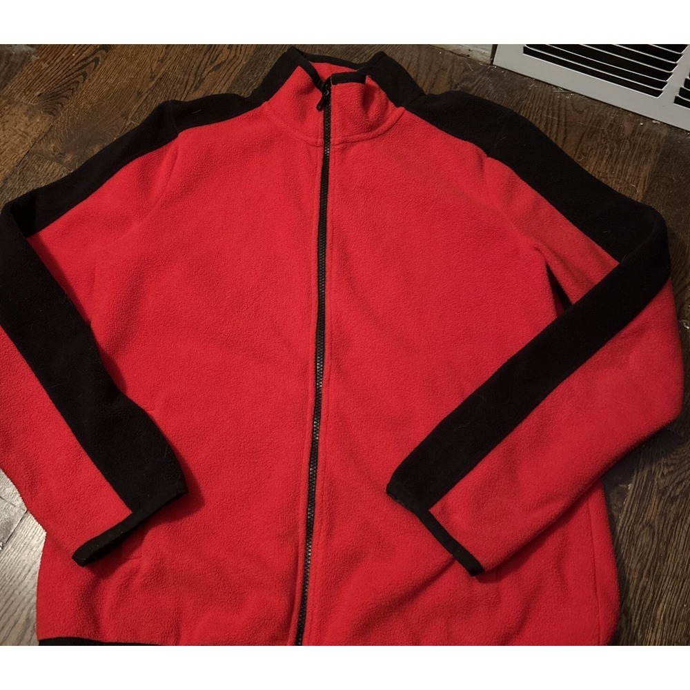 LRL Ralph Lauren Active Womens Fleece Jacket Red Black Color Block Zip Pockets L